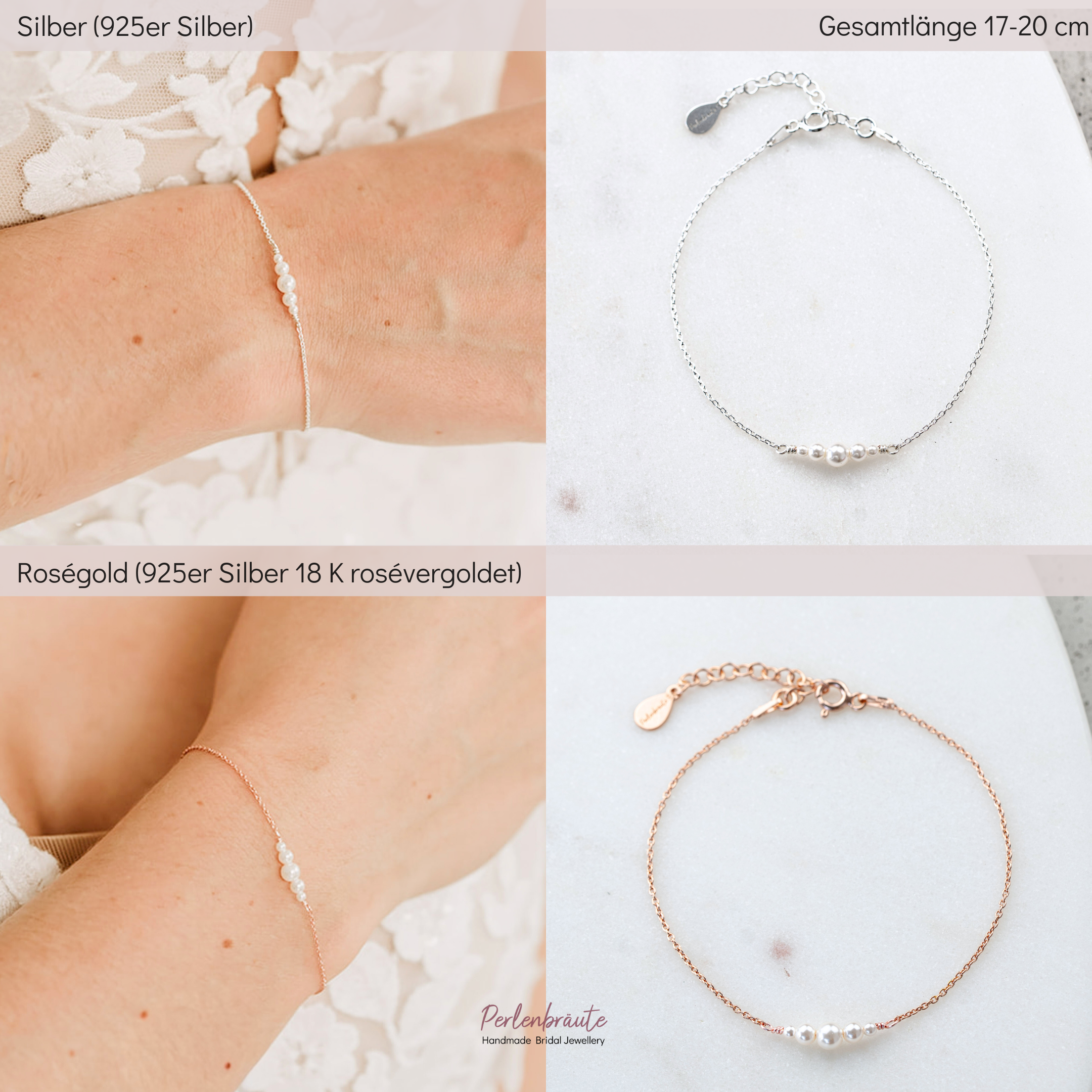 Perlenbräute Mariella Brautarmband kleine Perlen Silber 17-20 cm