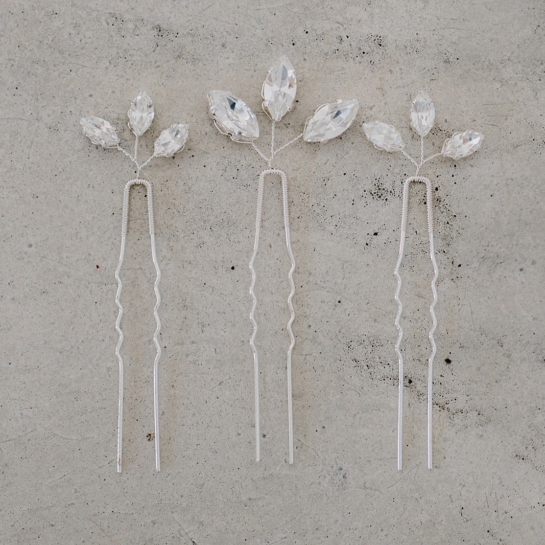 Perlenbräute Haarschmuck Trude Haarnadeln Silber 3er Set Kristall