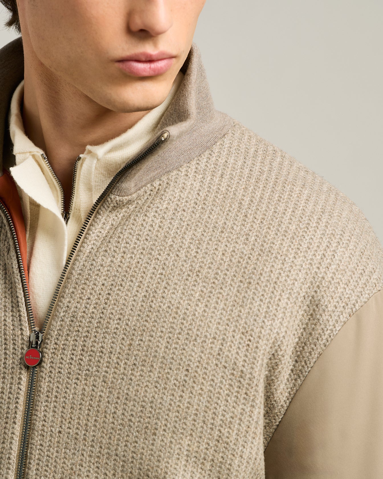 Kiton Outerwear Bomber Taupe Wollblend Technical Gr 50