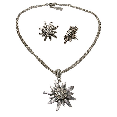 Alpenflüstern DAHEIM Schmuckset Edelweiß Strass antik-silber