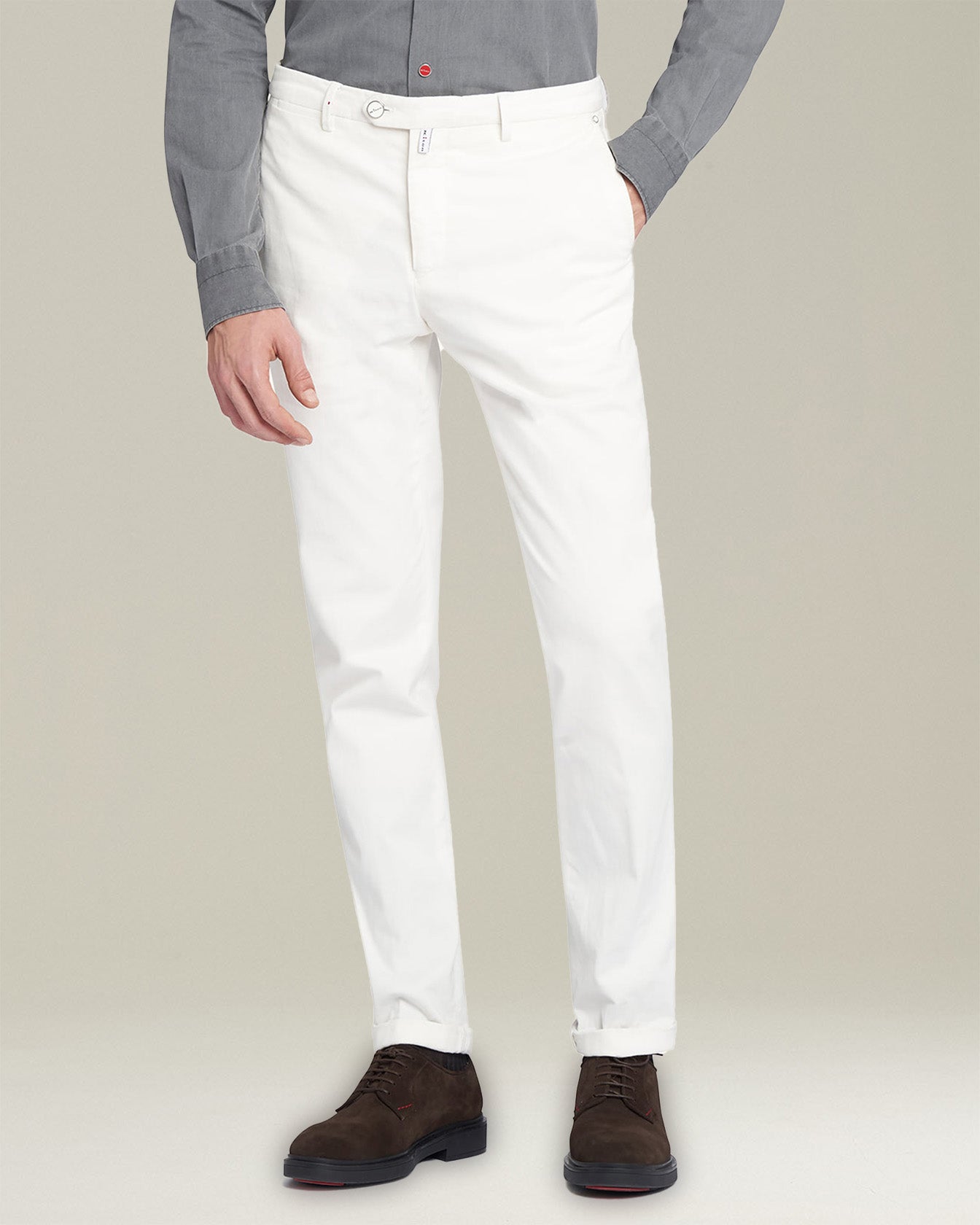 Kiton Trousers Cotton Chino Hose Elfenbein Slim Herren