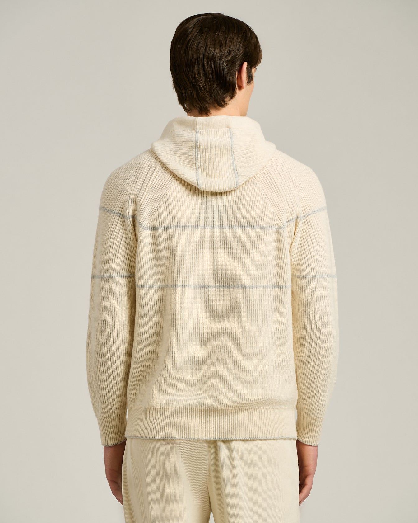 Kiton Hoodie Cashmere Weiß Kapuze Rippe Pure Cashmere