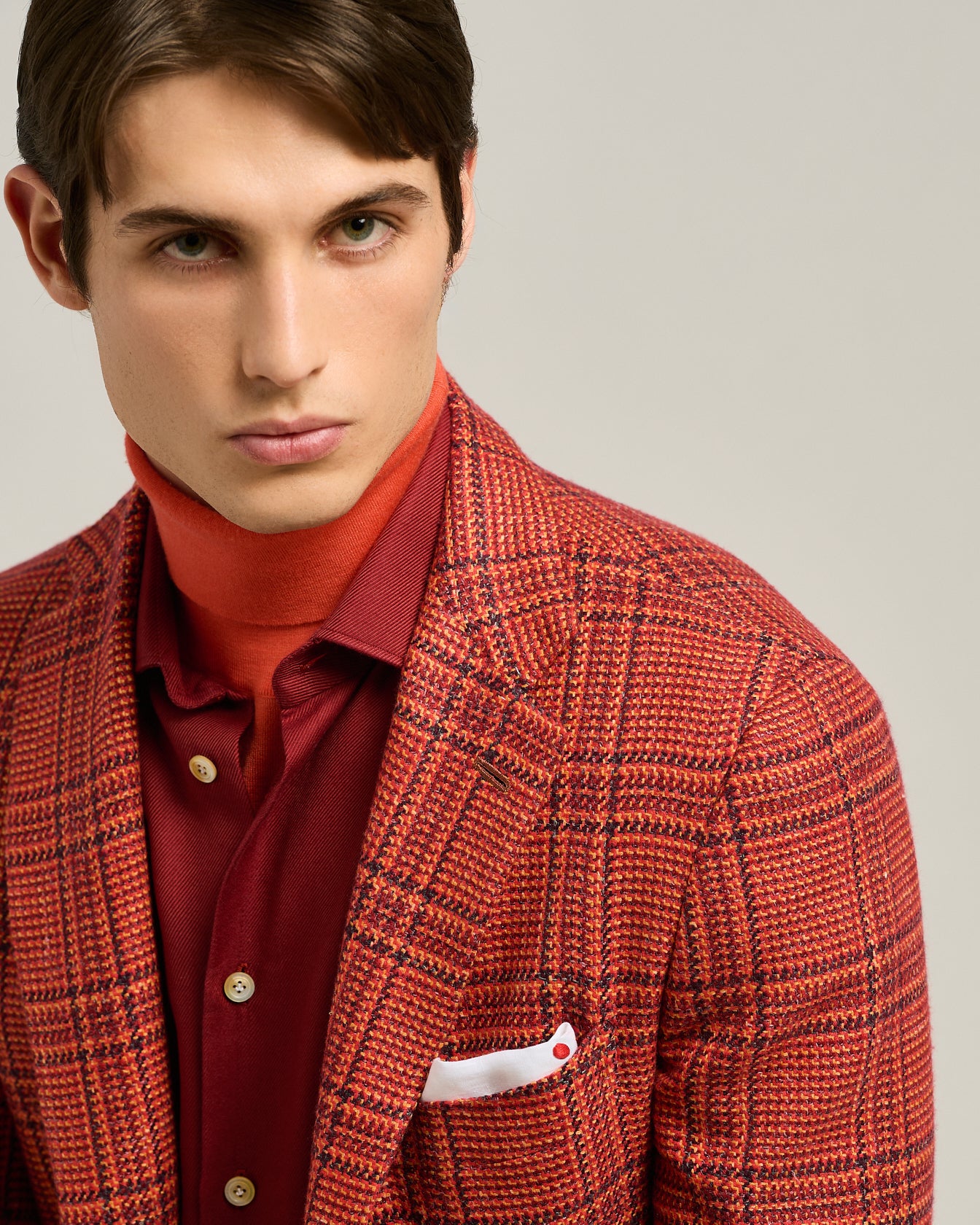 Kiton Sakko Glen Plaid Kaschmir Rot Einreihig Gr. 50