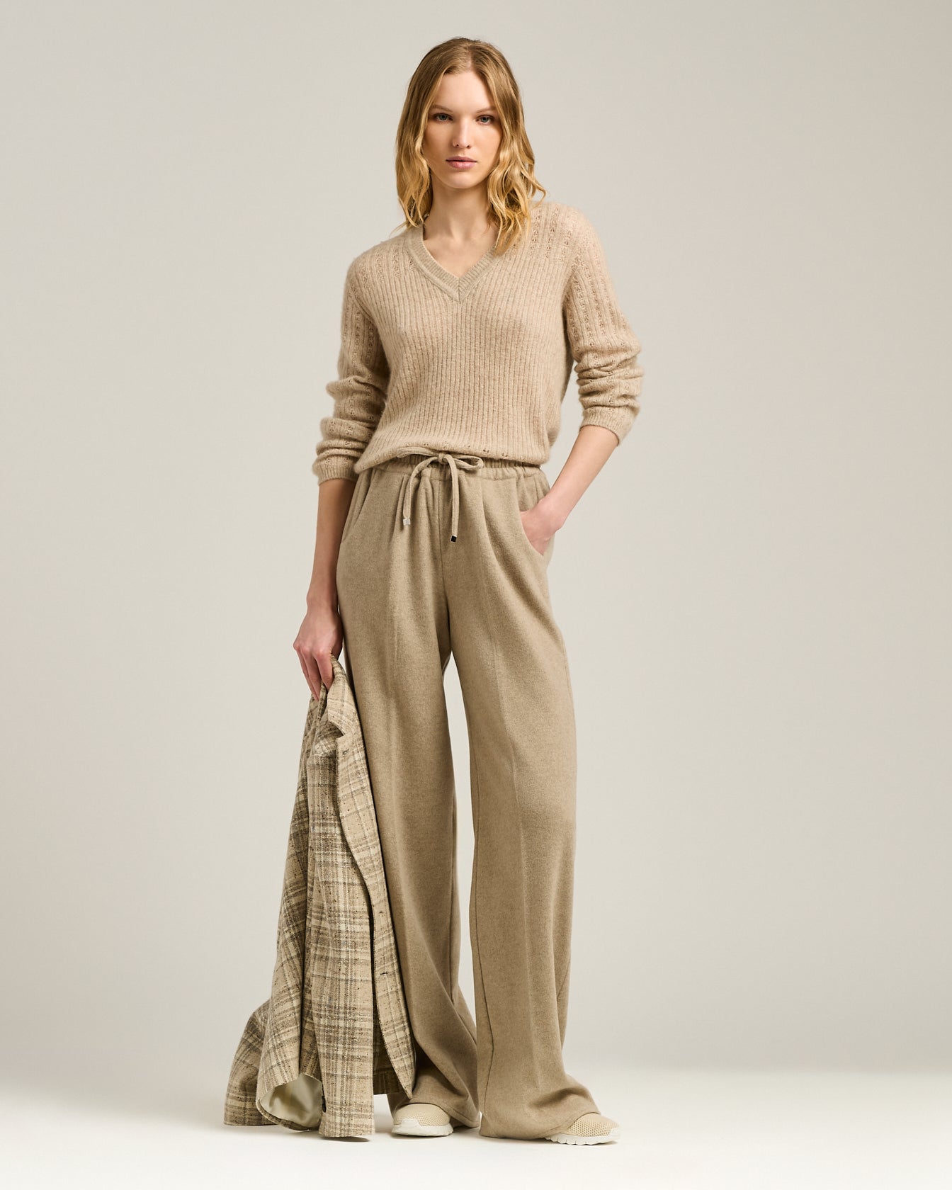 Kiton Knitwear V-Neck Pullover Beige Kaschmir Seide