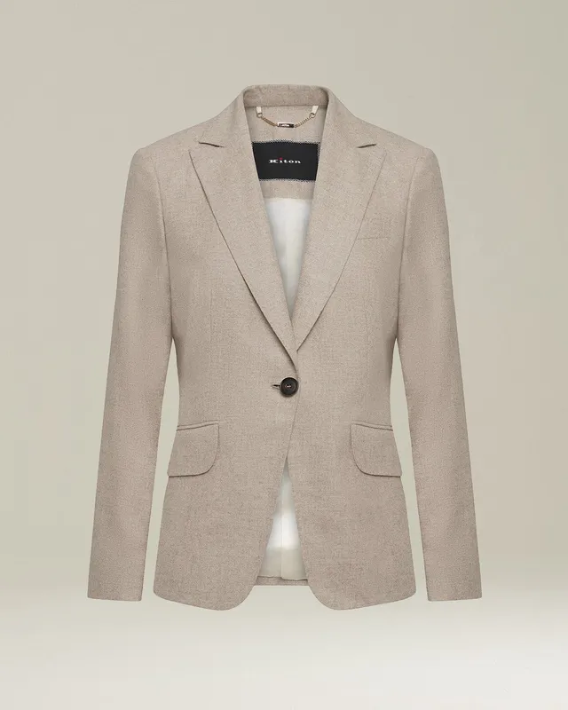 Kiton Jackets Cashmere Sakko Damen beige Einreiher Seide