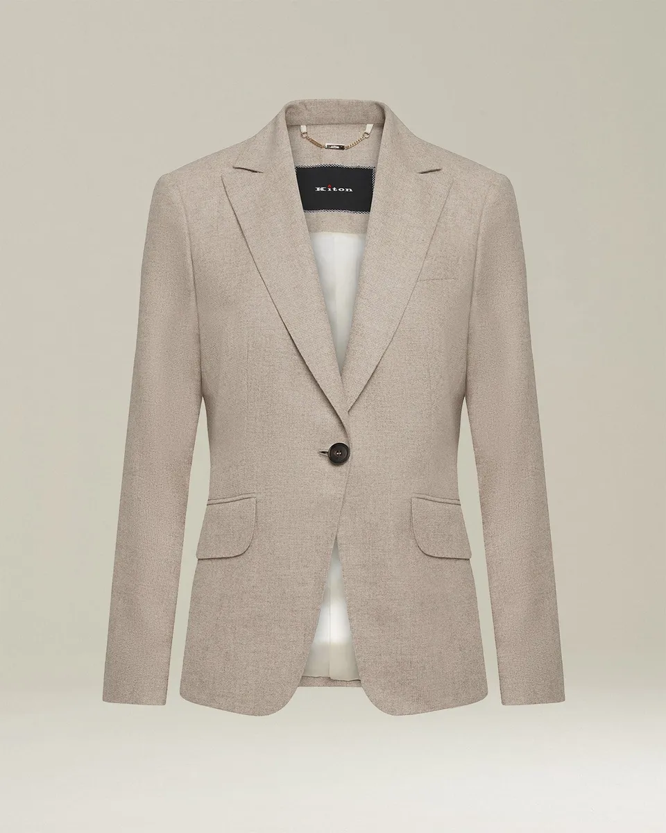 Kiton Jackets Cashmere Sakko Damen beige Einreiher Seide