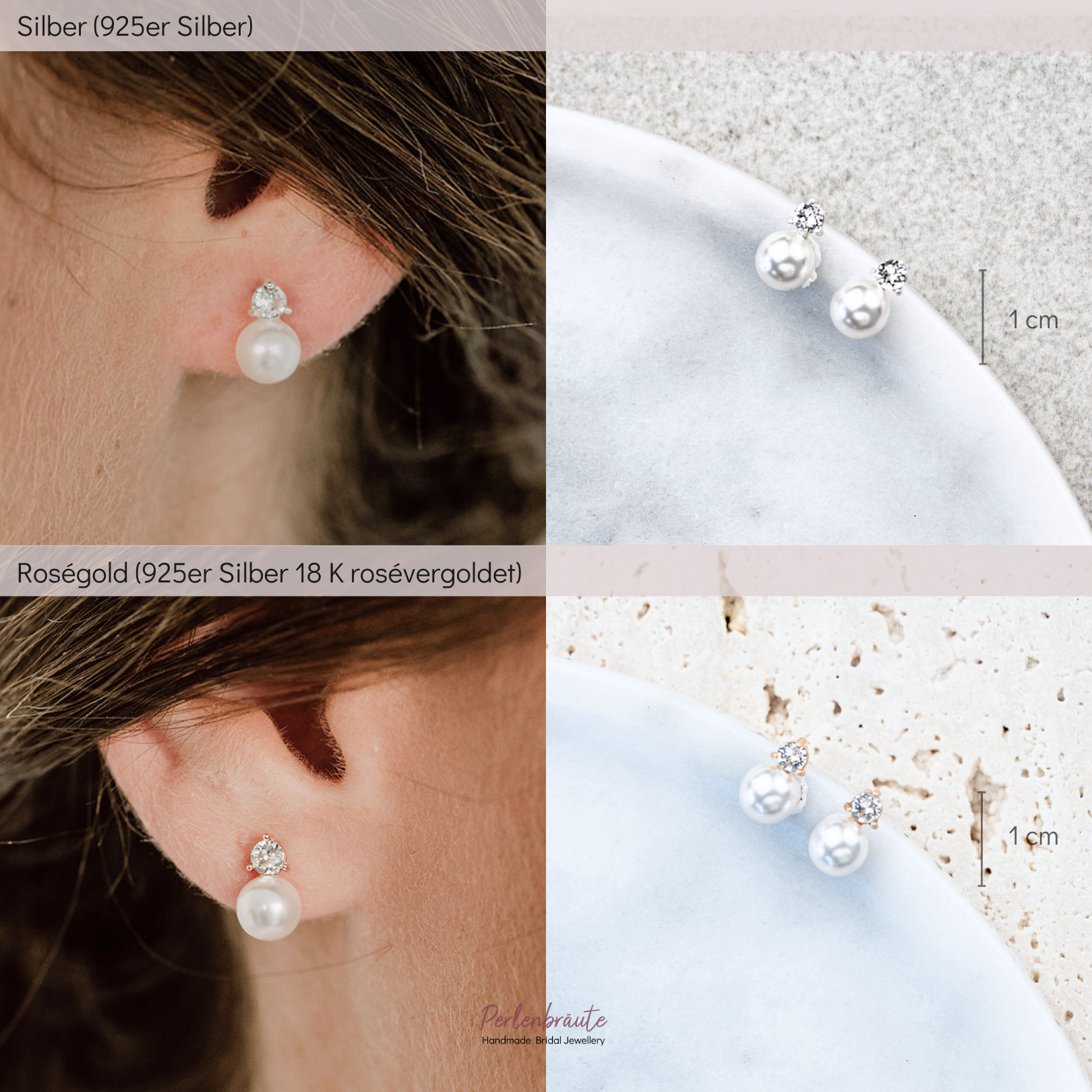 Perlenbräute Smilla Brautohrstecker Perle Silber 1 cm
