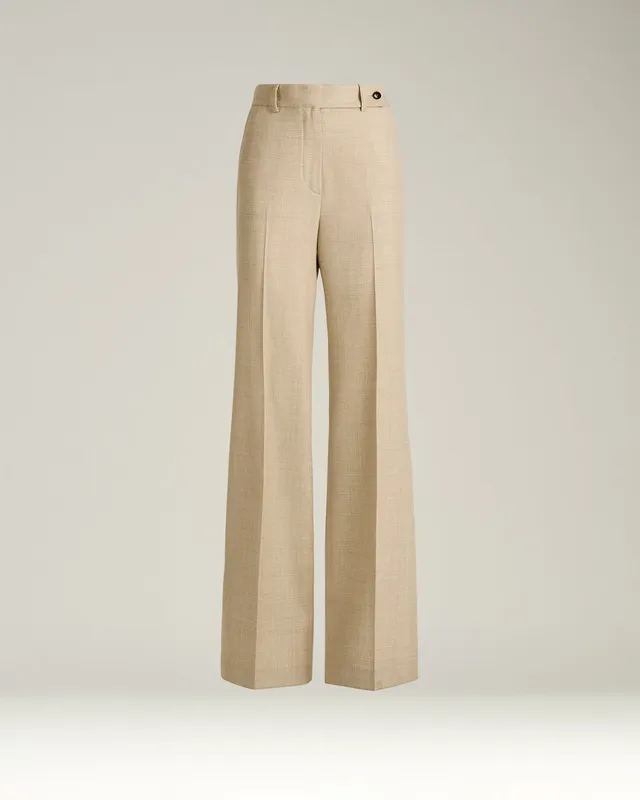 Kiton High-Waist Palazzo Hose Prince of Wales Beige Wollmix
