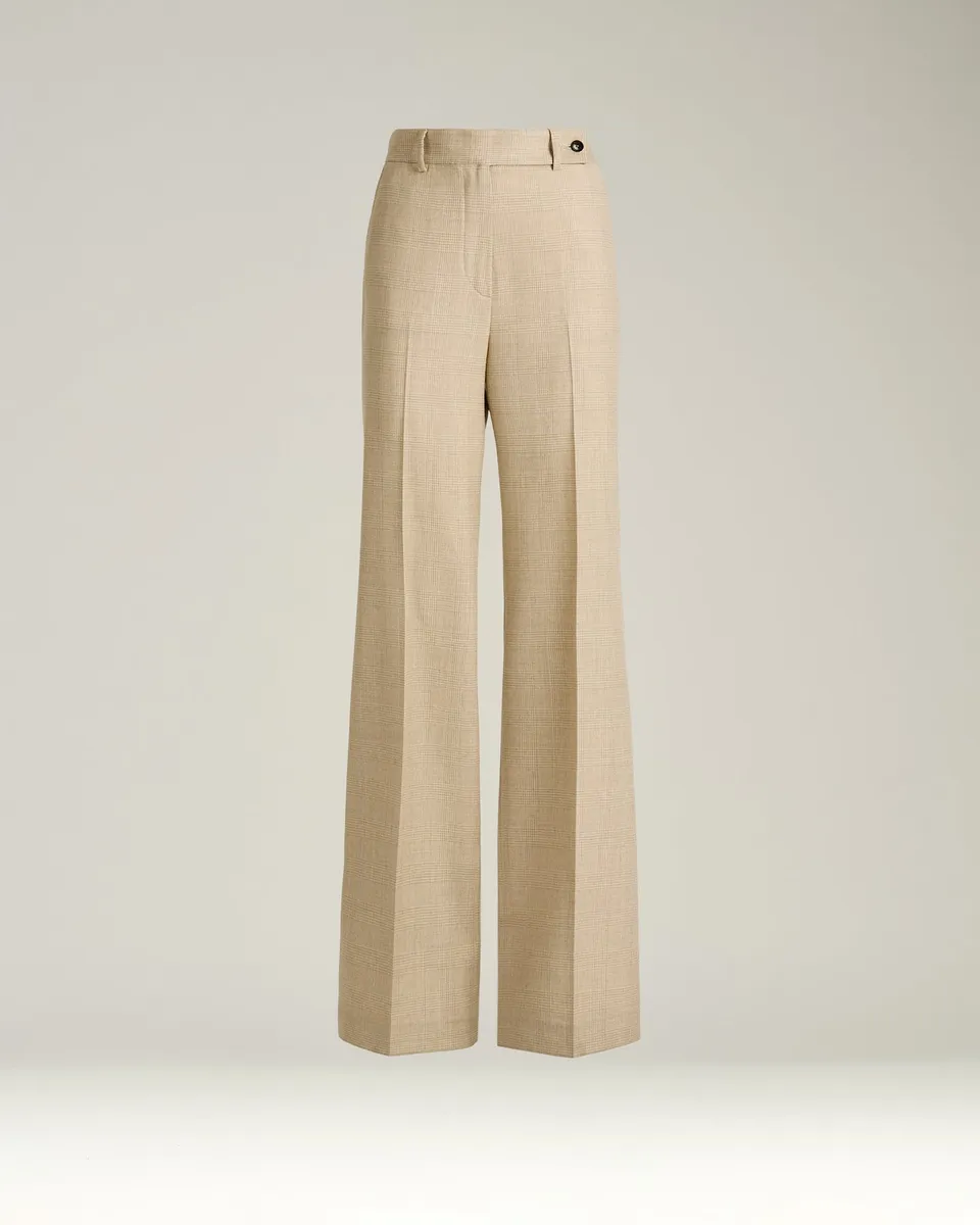 Kiton High-Waist Palazzo Hose Prince of Wales Beige Wollmix