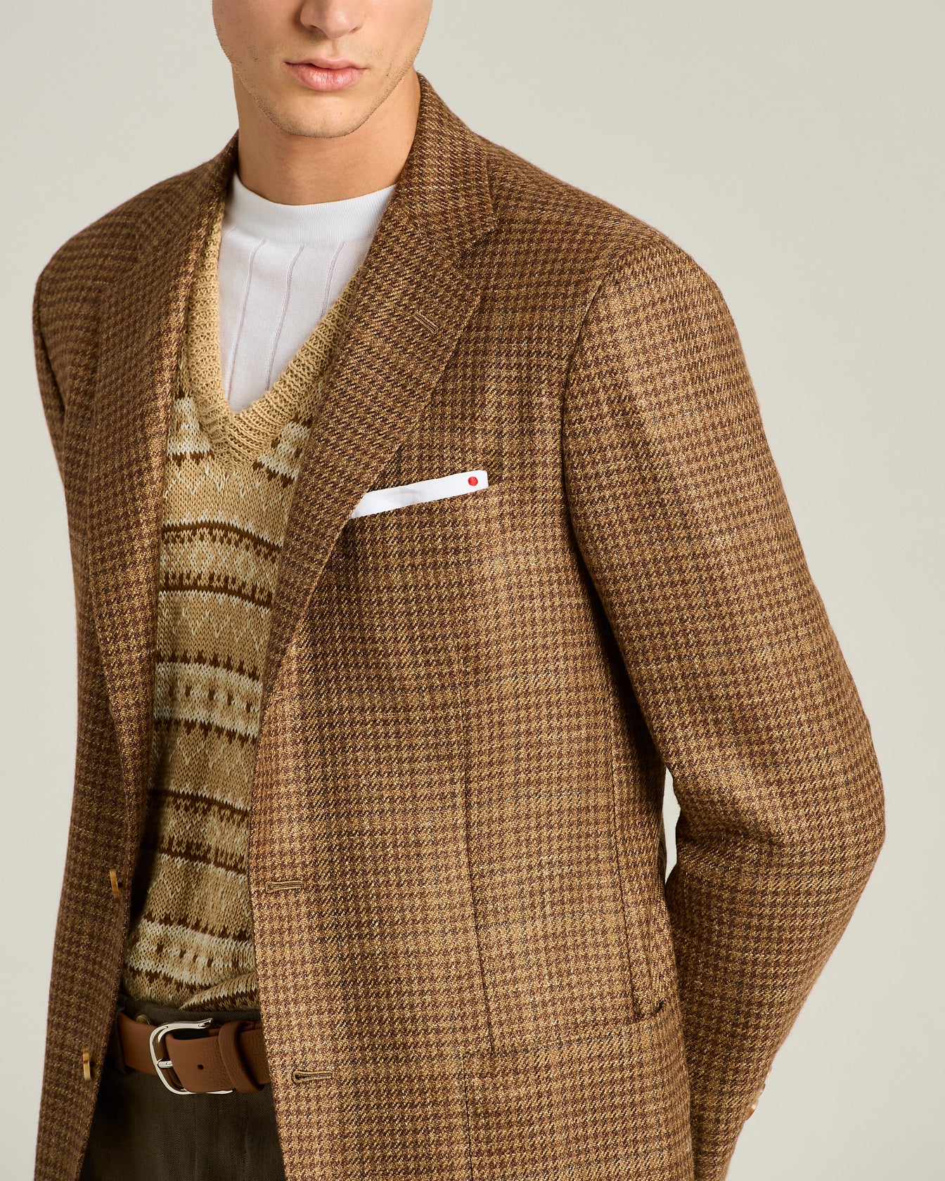 Kiton Jackets Sakko Braun Kariert Wolle Kaschmir Seide