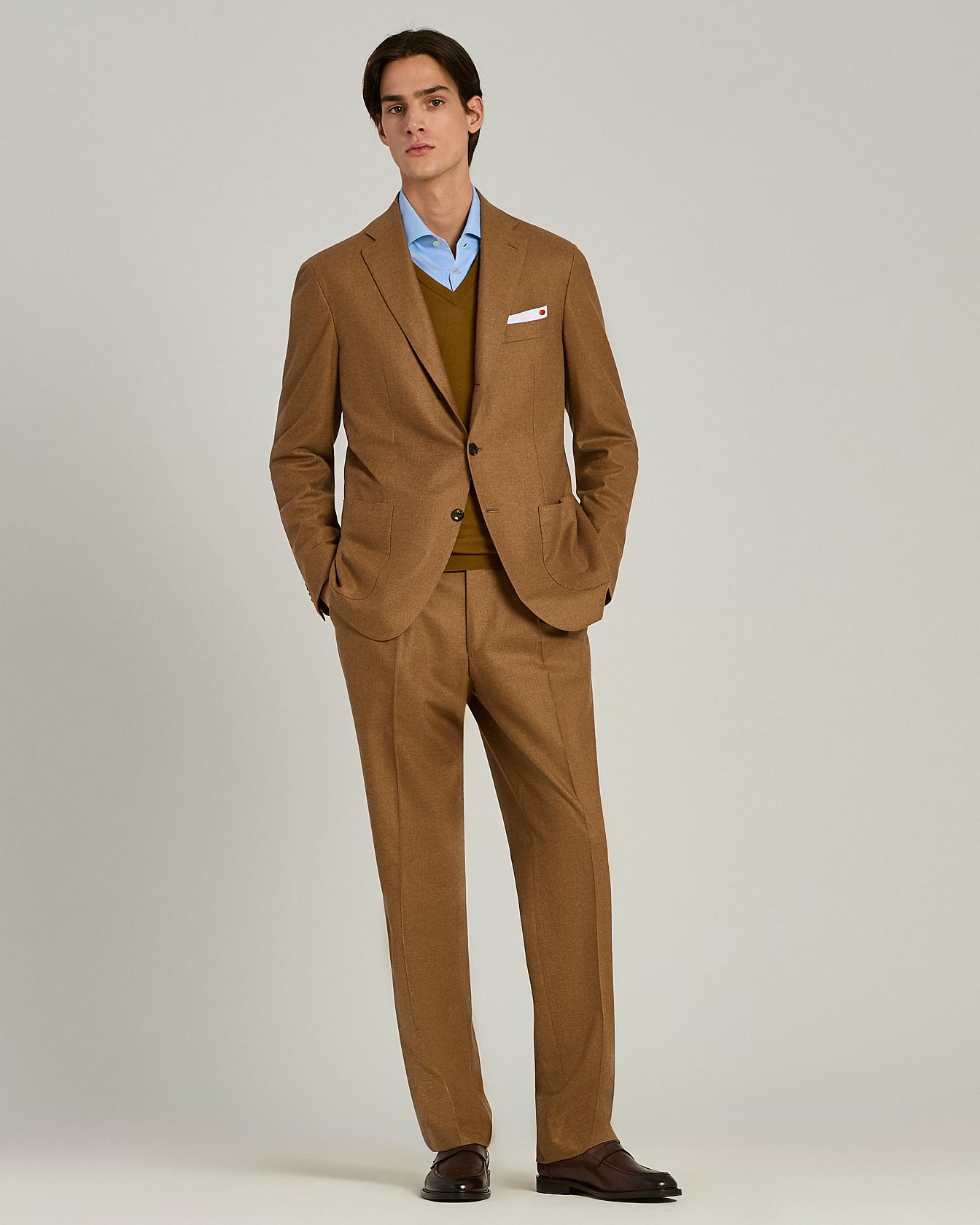 Kiton Beige Wool Cashmere Anzug Einreihig Wolle Gr 50