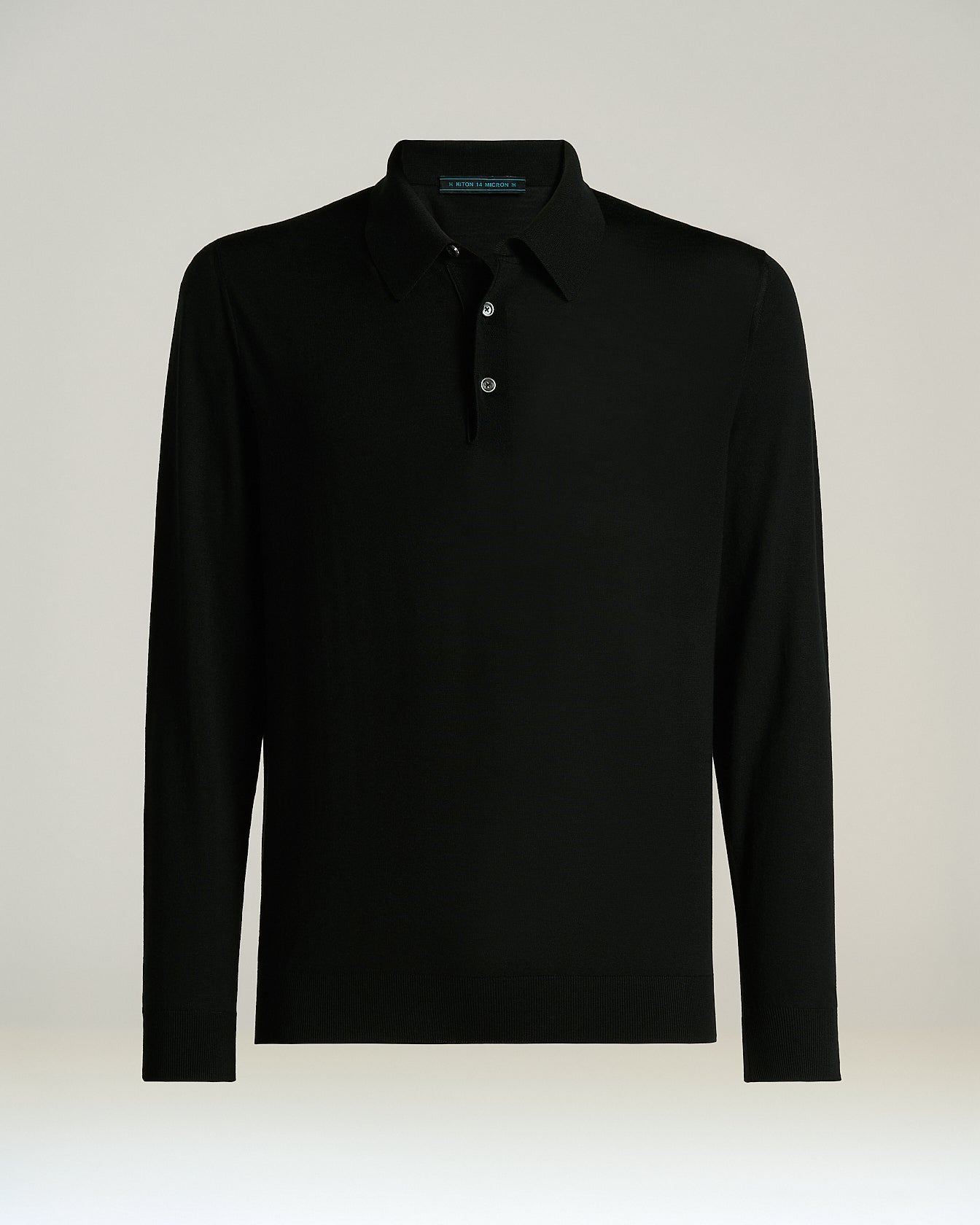 Kiton Black Wool Long-Sleeve Polo Shirt Herren schwarz Wolle