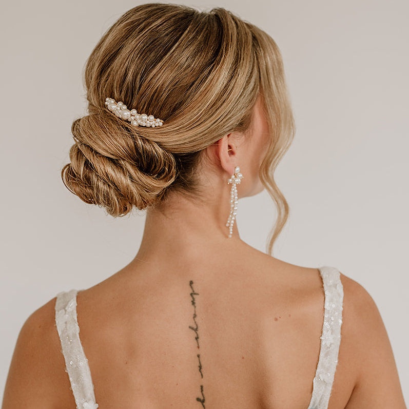 Perlenbräute Wilma Haarkamm Braut-Haarschmuck Gold Perlen 7 cm