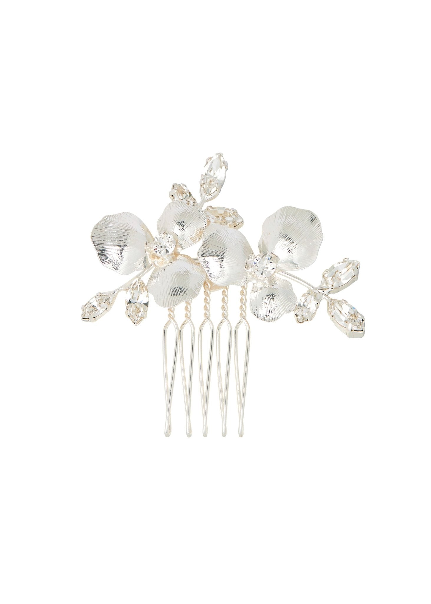 Elizabeth Bower Orchid Crystalla Mini Haarkamm Silber 40mm