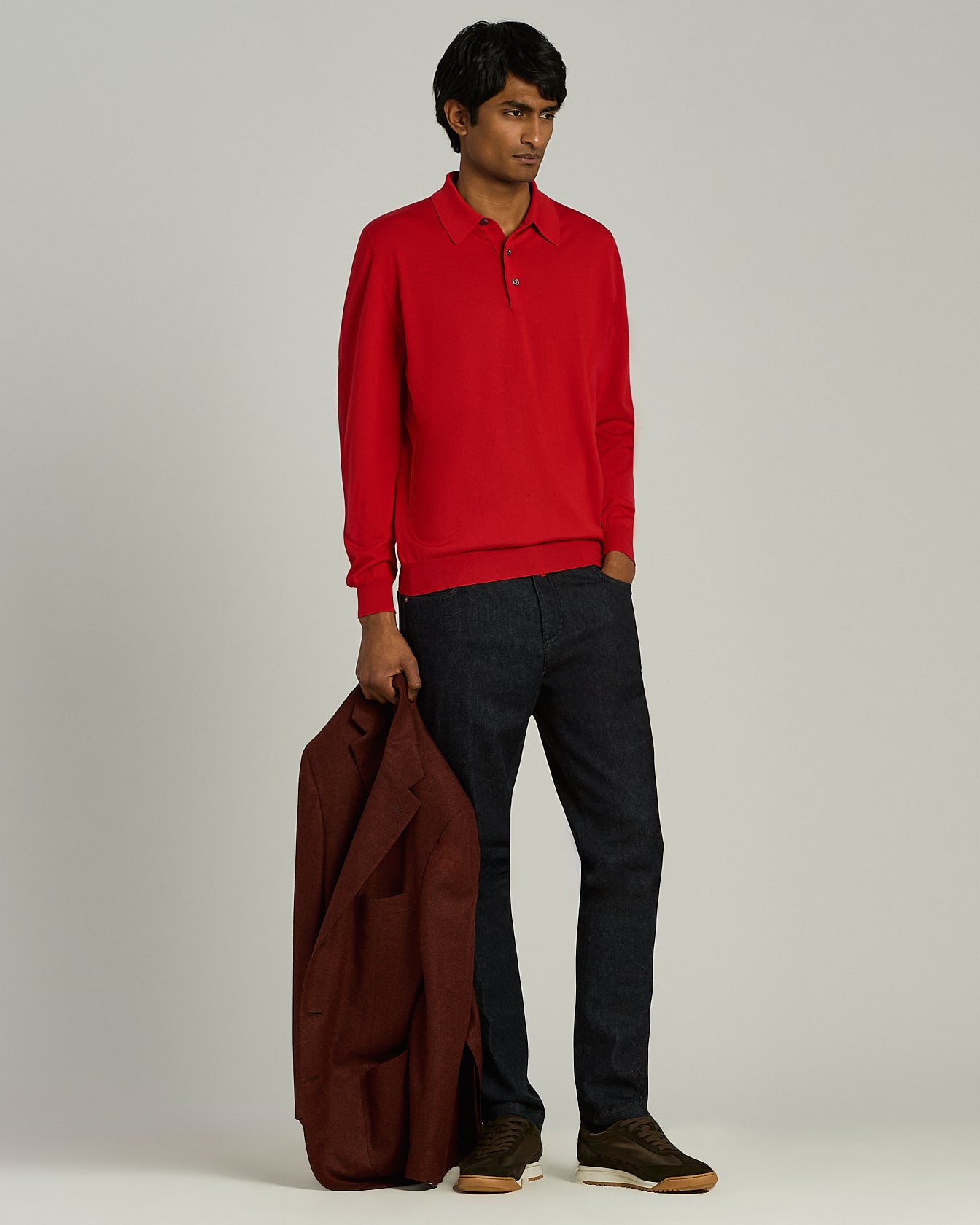 Kiton Polo Cashmere Langarm-Polo Rot Gr. M