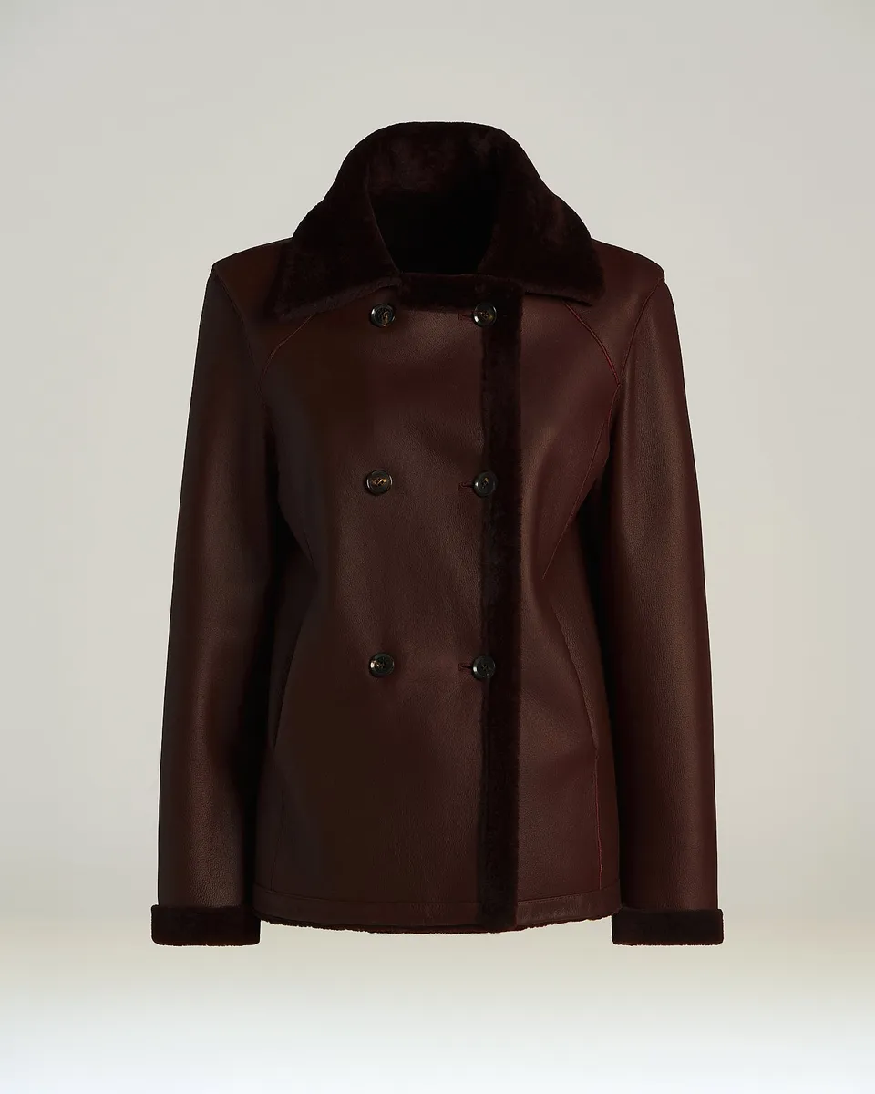 Kiton Outerwear Bordeaux Reversible Lammfellmantel Shearling