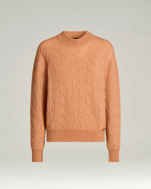 Kiton Knitwear Rundhals Pullover rosa-weiß Zopf