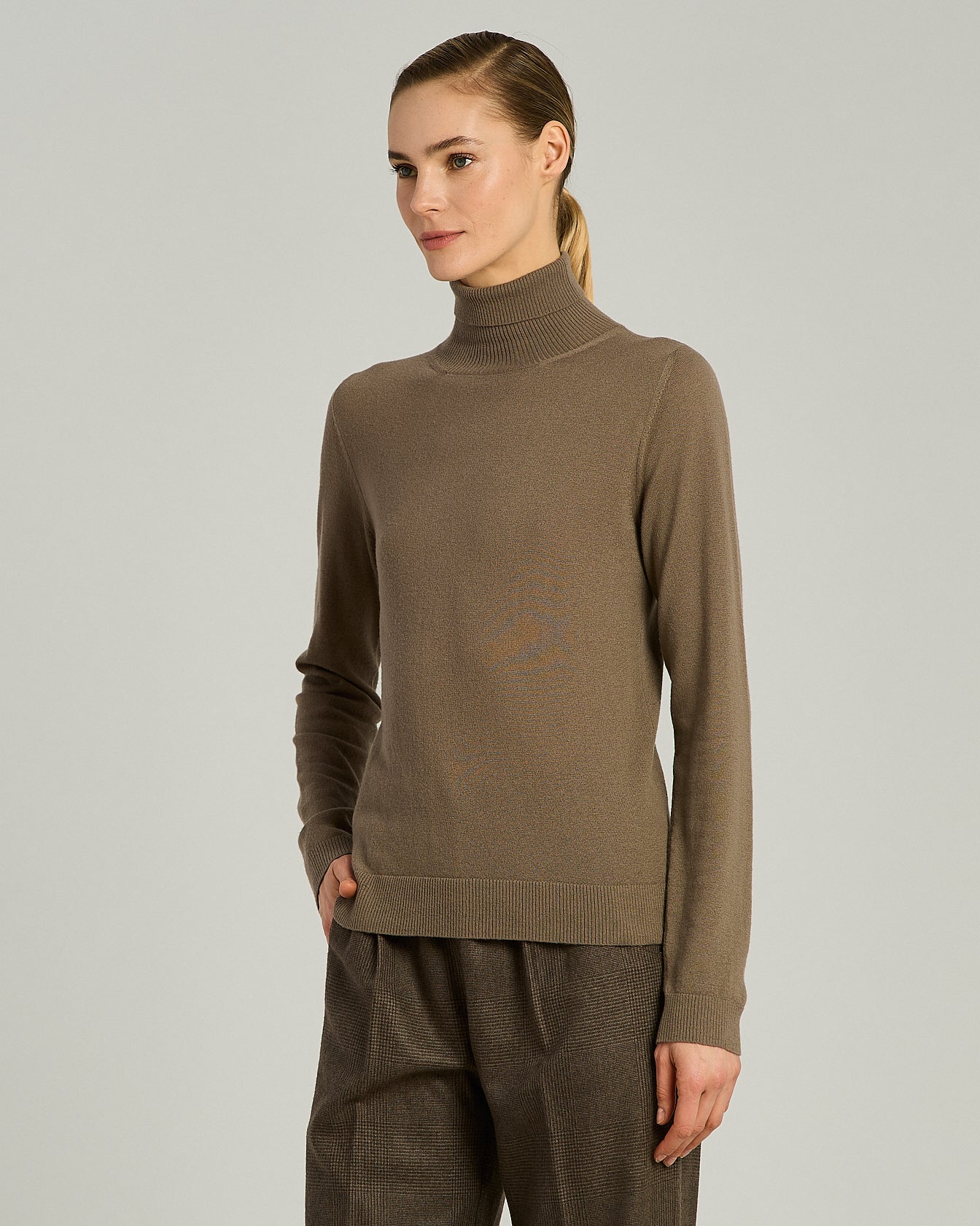 Kiton Knitwear Taupe Cashmere Rollkragenpullover Kaschmir