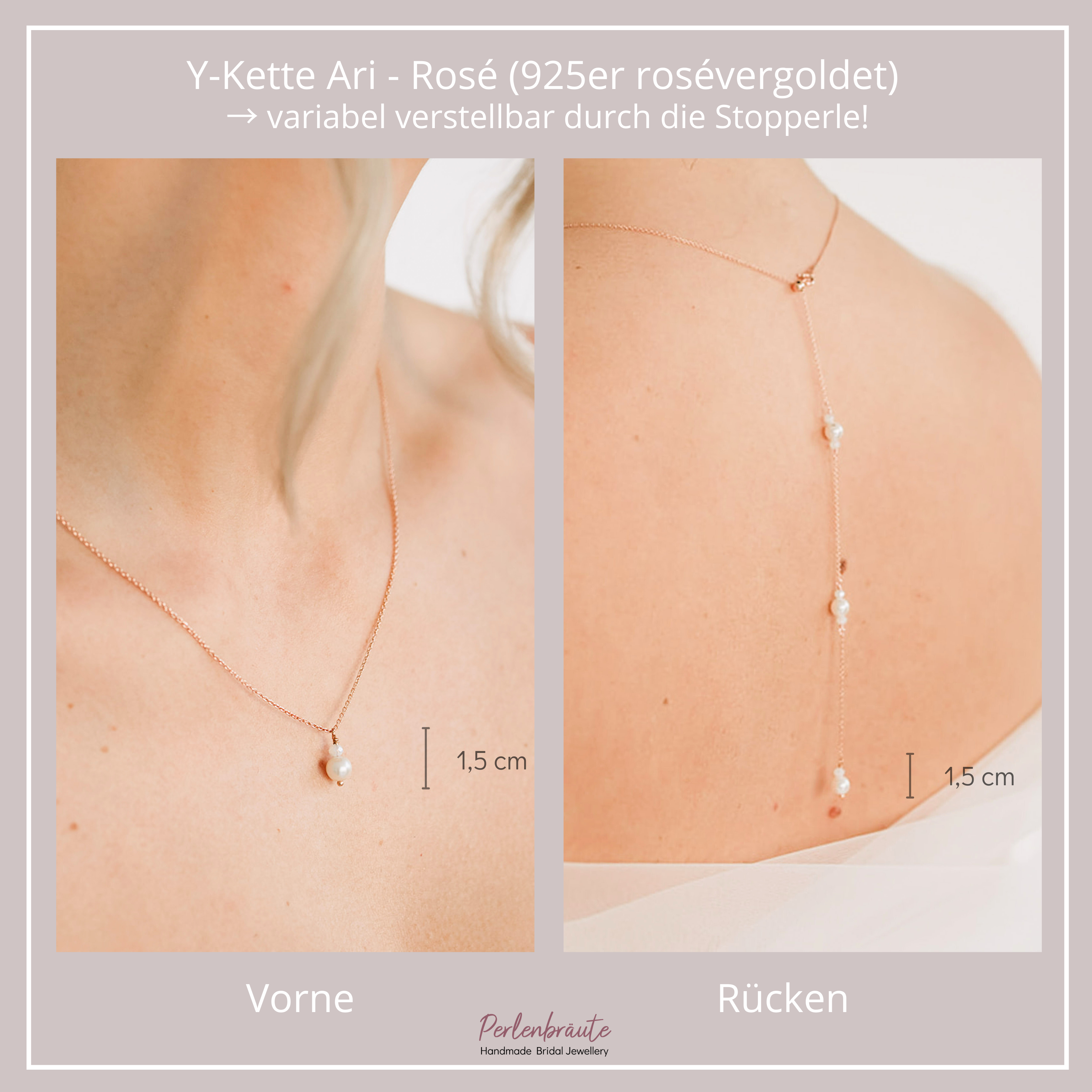 Perlenbräute Ari Halskette Y-Kette Gold 69cm Perlen