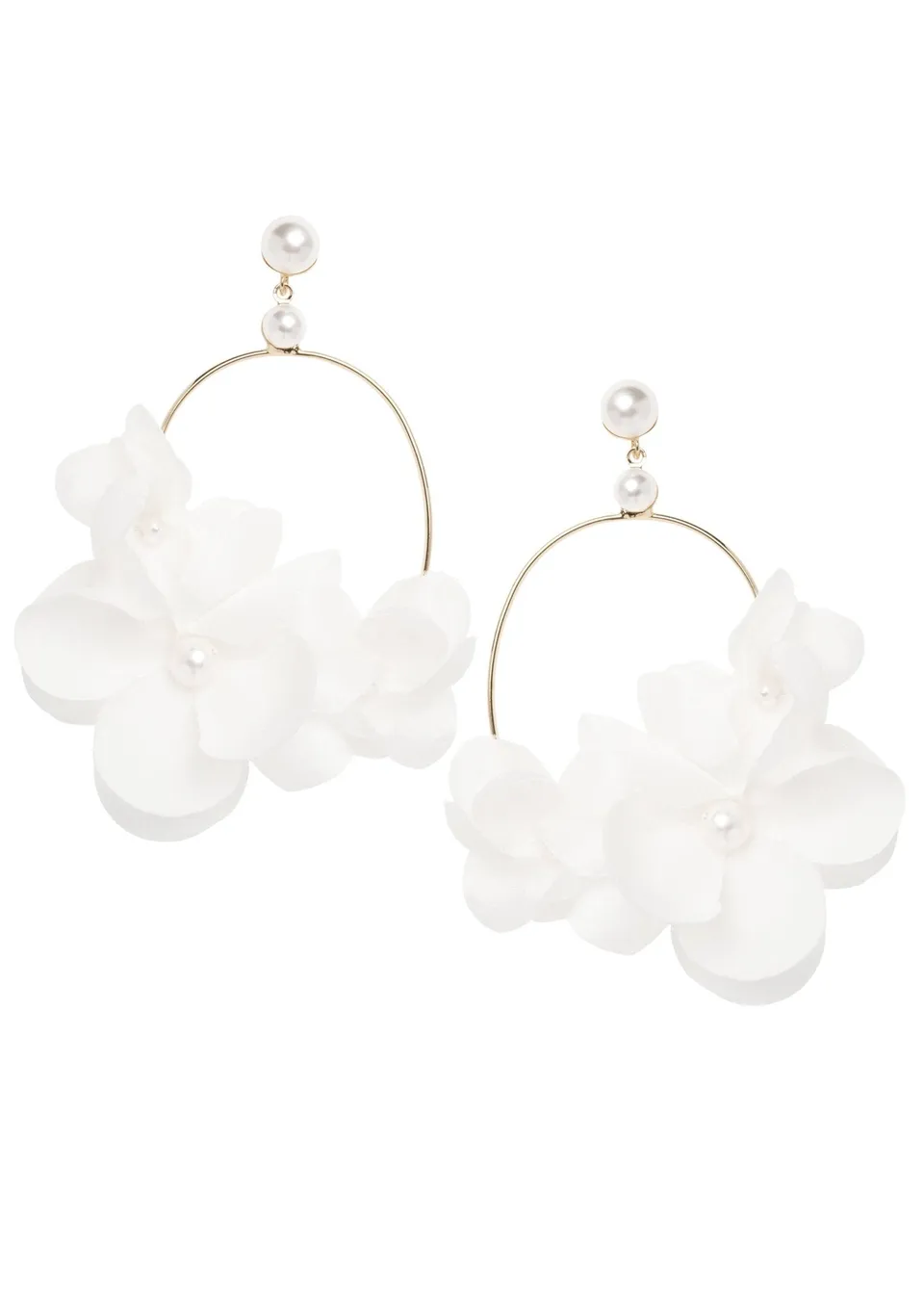 Elizabeth Bower Organna Floral Hoop Earrings Rhodium Ivory