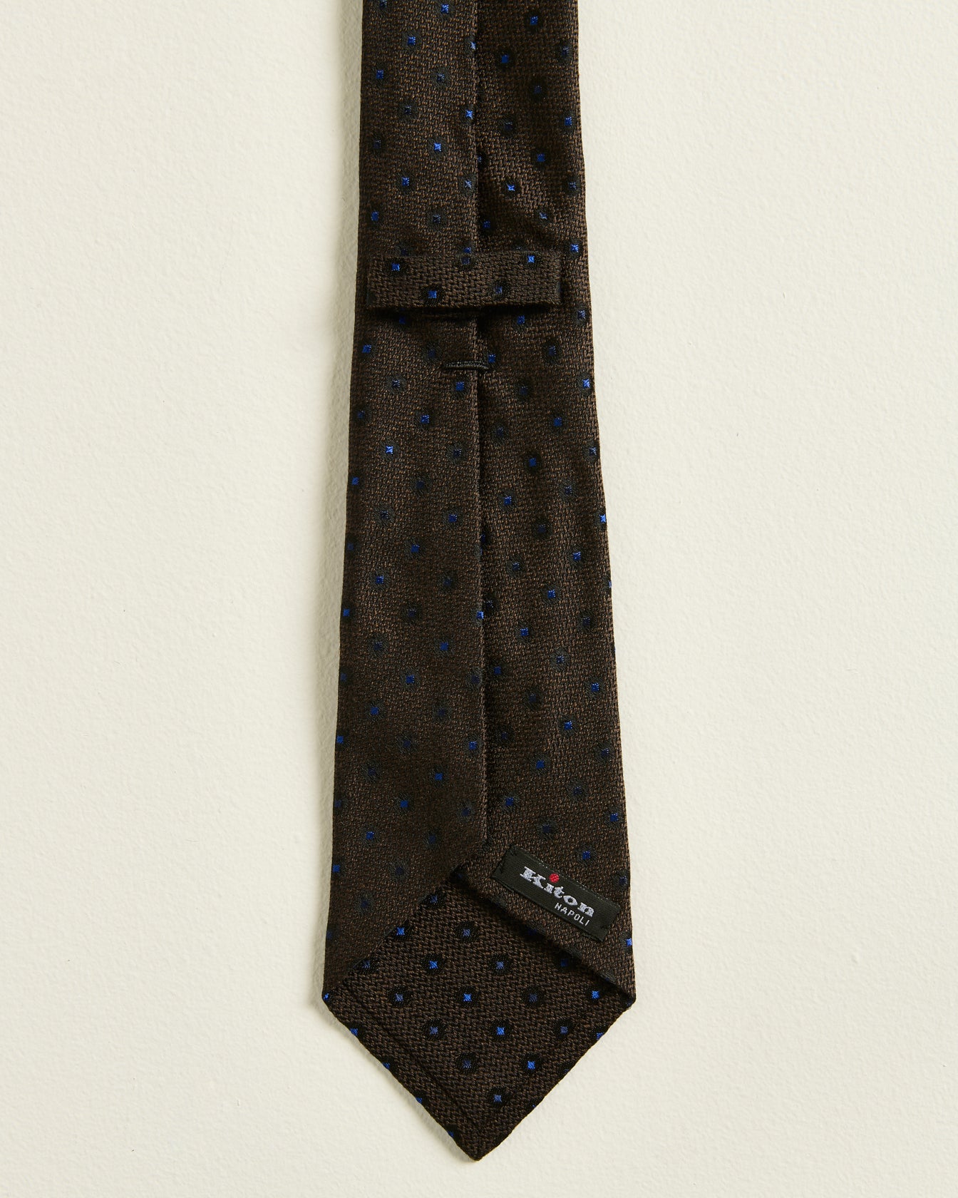Kiton Krawatte Seide Tupfen blau auf braun 148cm