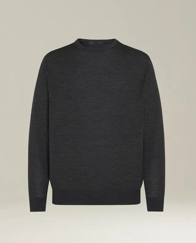 Kiton Knitwear Pullover Wolle anthrazit Rundhals Langarm