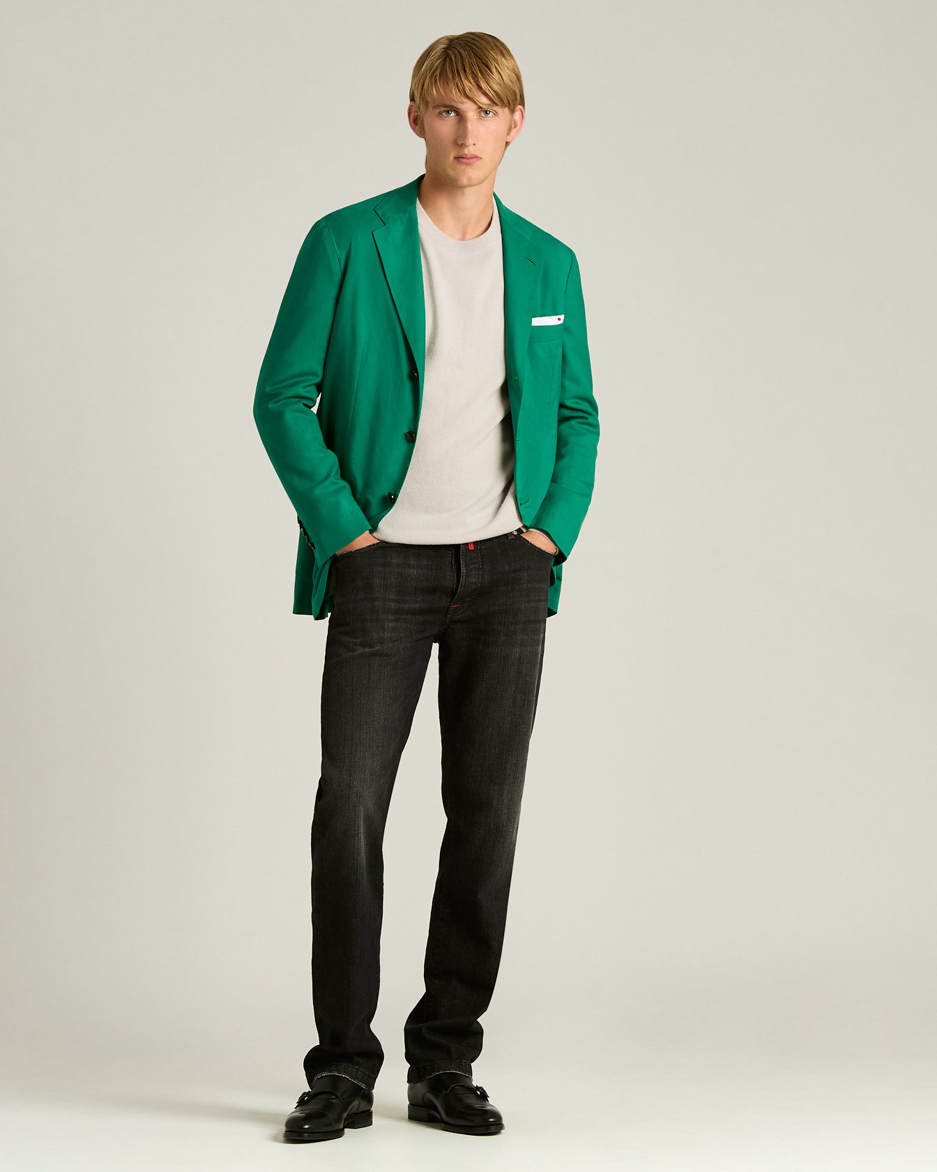 Kiton Jackets Grünes Kaschmir Sakko Einreihig Wollstoff