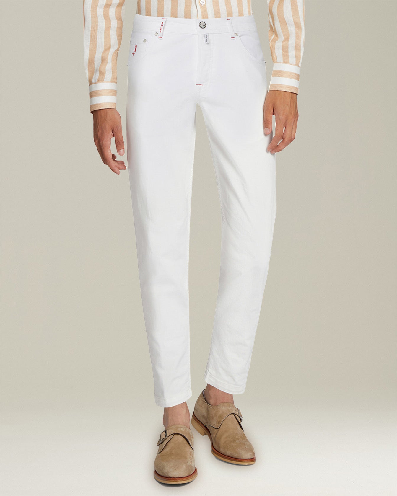 Kiton 5-Pocket Jeans Weiß Slim Baumwoll-Denim Herren