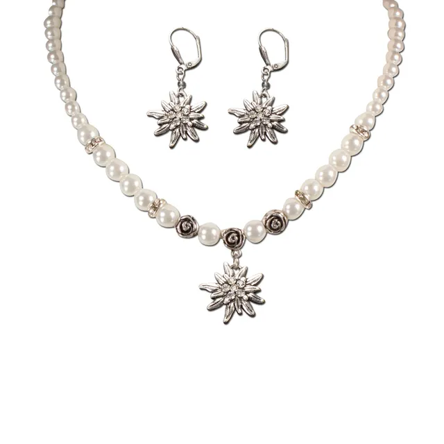 Alpenflüstern DAHEIM SET005 Trachtenschmuck-Set Weiß Perlen