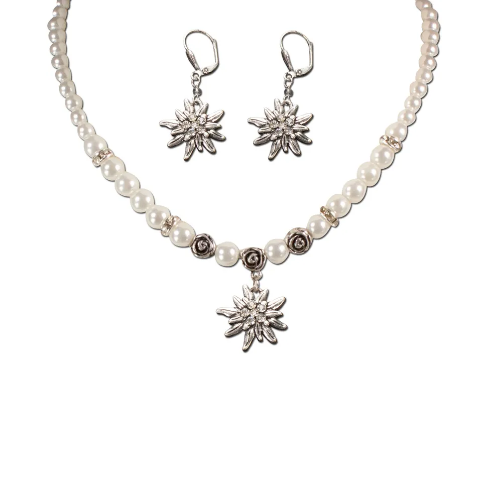Alpenflüstern DAHEIM SET005 Trachtenschmuck-Set Weiß Perlen