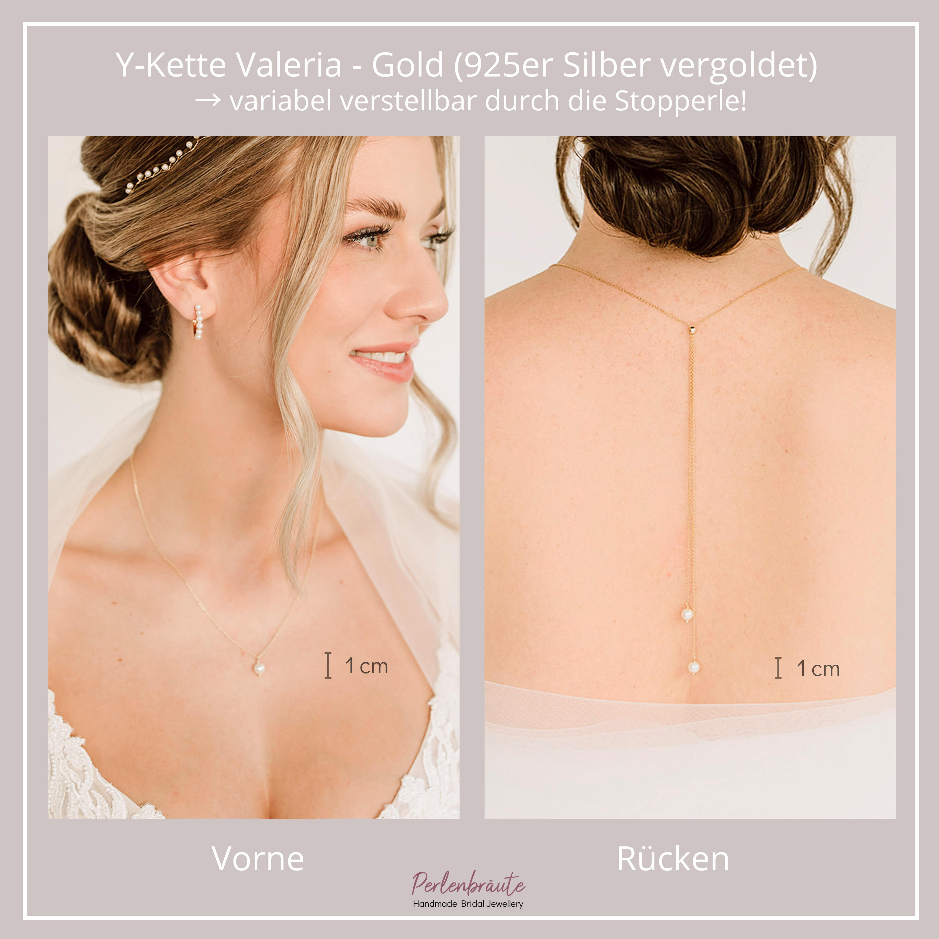 Perlenbräute Hals- Rückenkette Valeria Y-Kette Perlen 925 Silber
