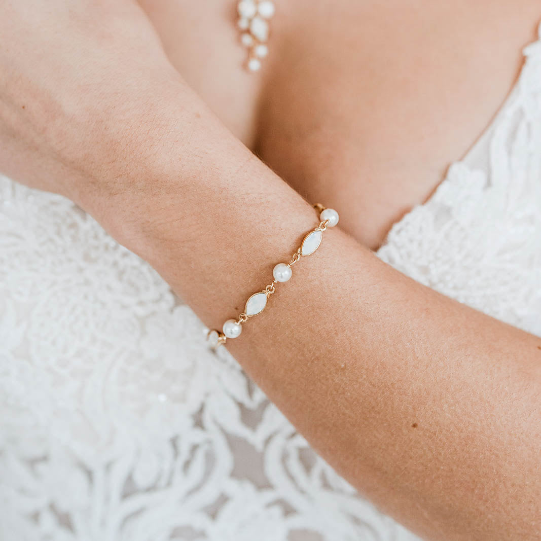 Perlenbräute Kylie Armband Gold mit Perlen und Kristallen