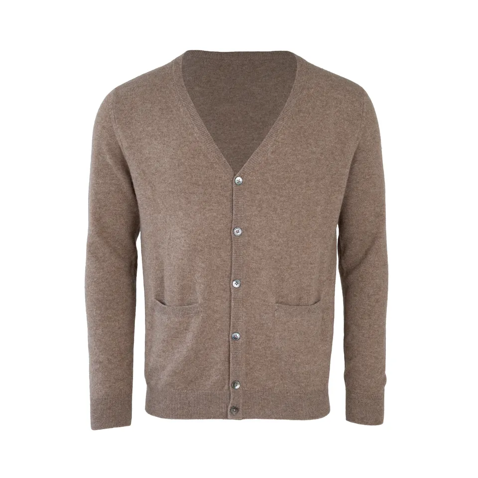 Rettl MEN Ankogel Strickjacke Kaschmir beige V-Ausschnitt