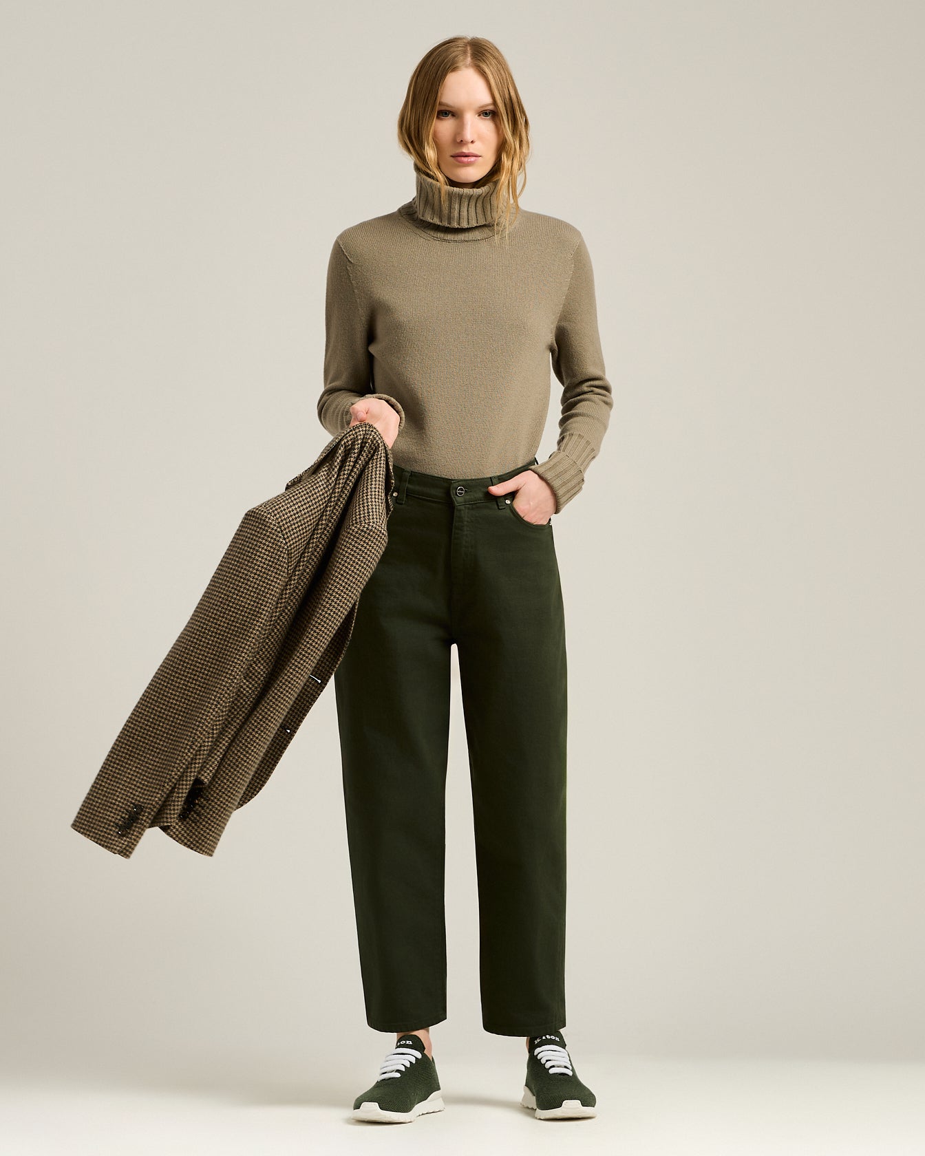 Kiton Trousers Stretch Baumwollhose Damen dunkelgrün elastisch