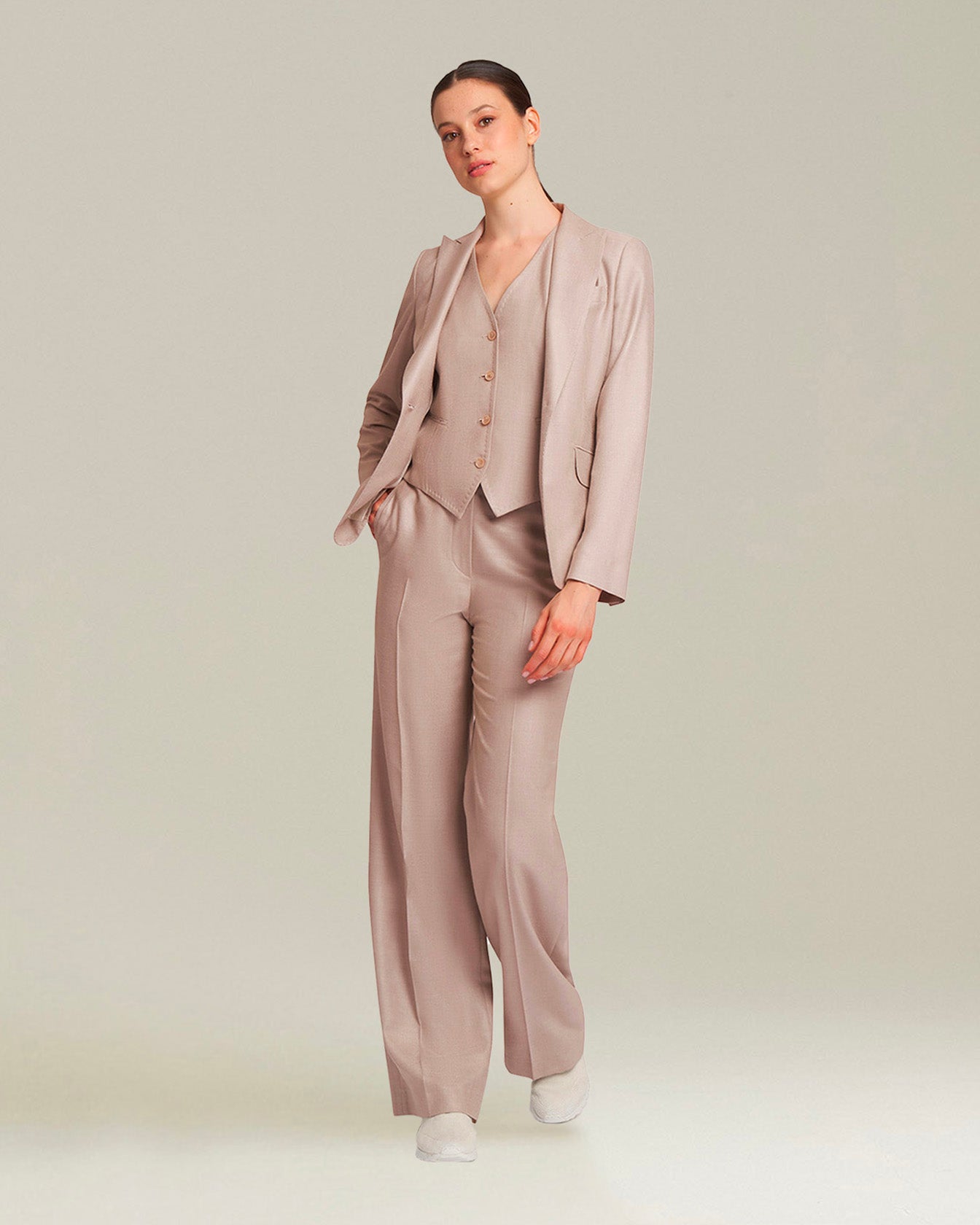 Kiton Pantaloni Seta Hose Beige Seide Wolle Weit
