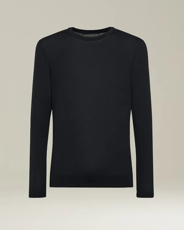 Kiton Knitwear Rundhals Pullover Wolle Schwarz Diamante Blu