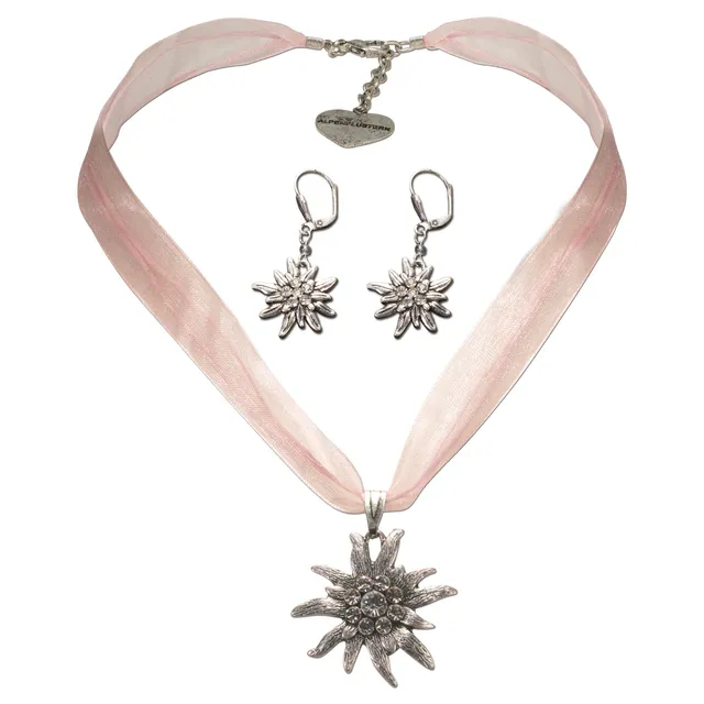 Alpenflüstern DAHEIM SET019 Trachtenschmuck-Set rosa-rosé Edelweiß