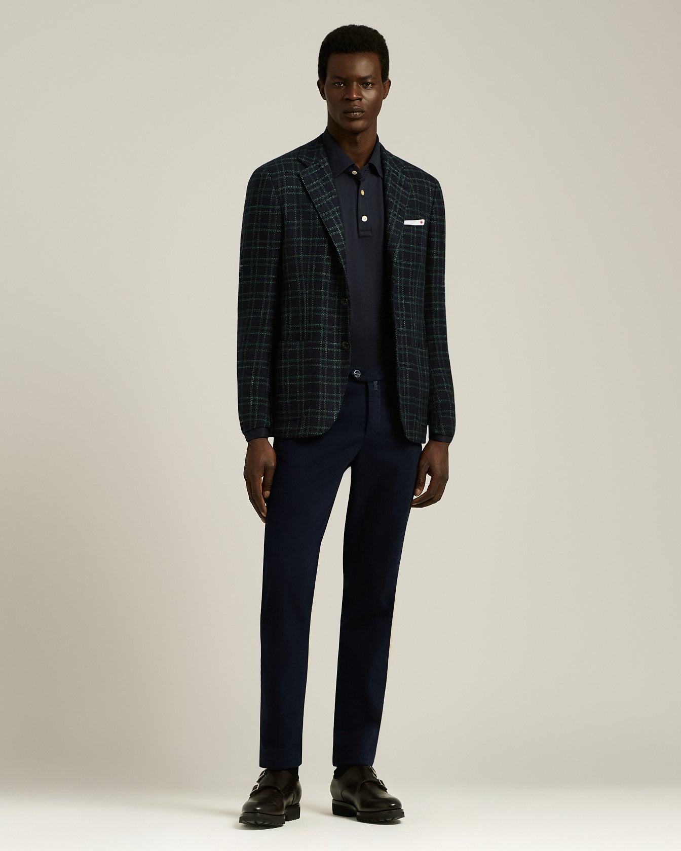 Kiton Positano Langarm-Polo Baumwolle navy