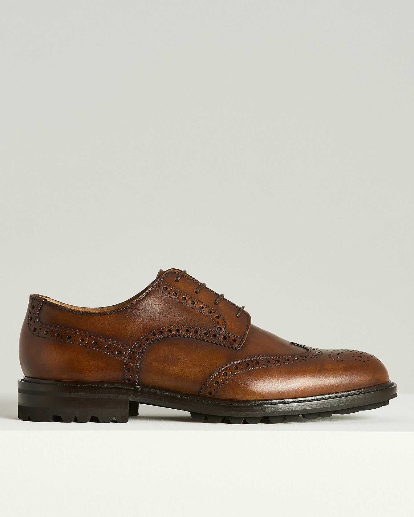 Kiton Shoes Derby Brogue Leder cognac Lug-Sohle