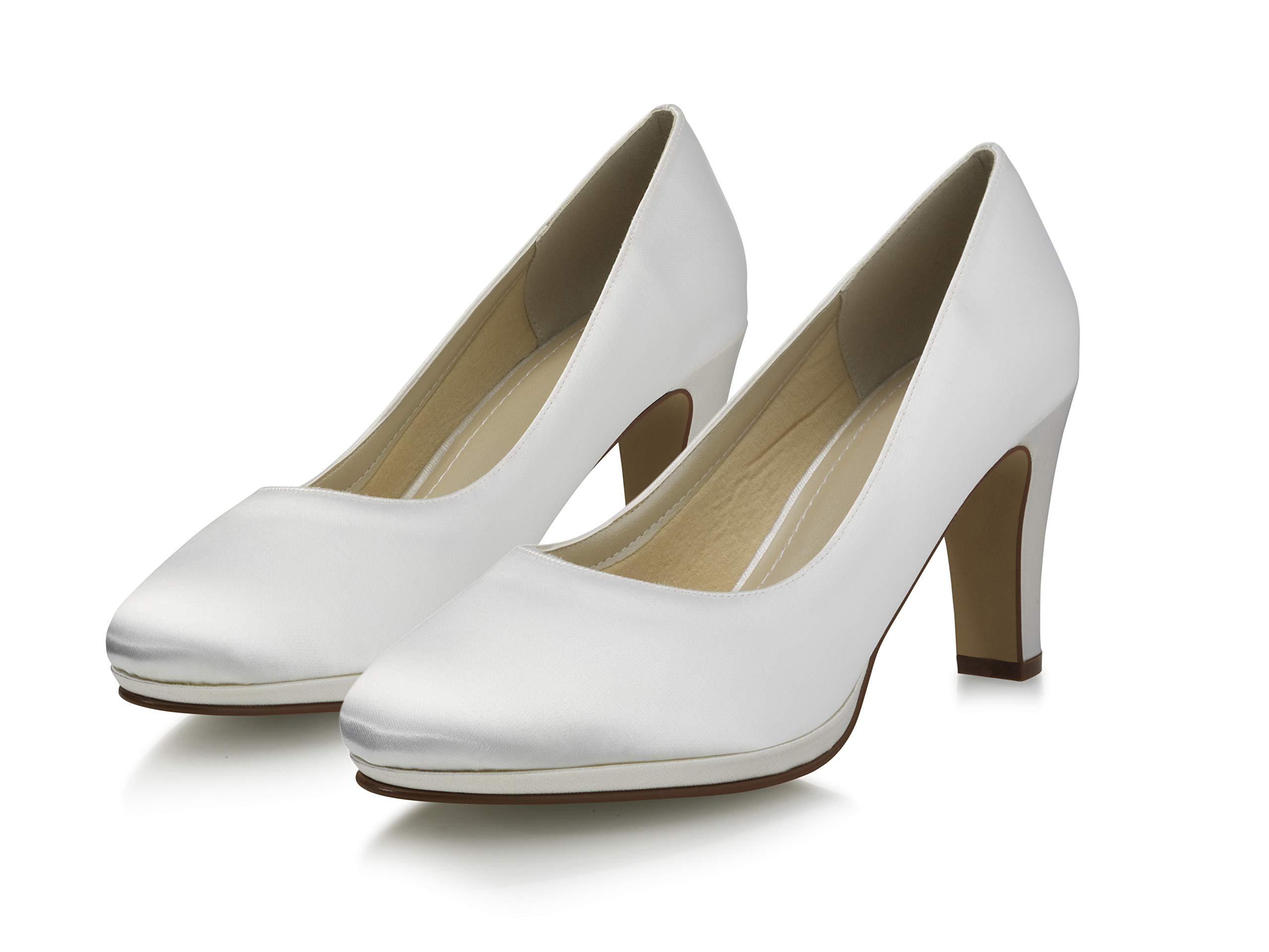 Rainbow Club Grace Weiß Satin Pumps Brautschuhe Blockabsatz