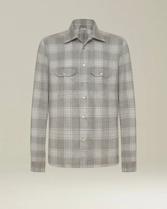 Kiton Shirts Shirt Cashmere Overshirt Hellgrau Karo