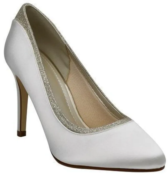 Rainbow Club Embellished Billie Pumps Ivory Satin Glitzer 9 cm