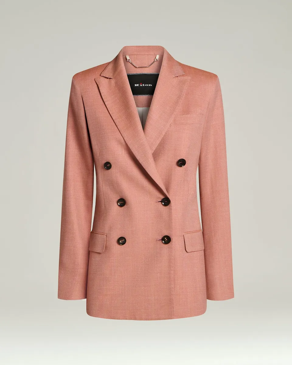 Kiton Jacket Zweireihiger Blazer Wolle Seide Leinen Rose