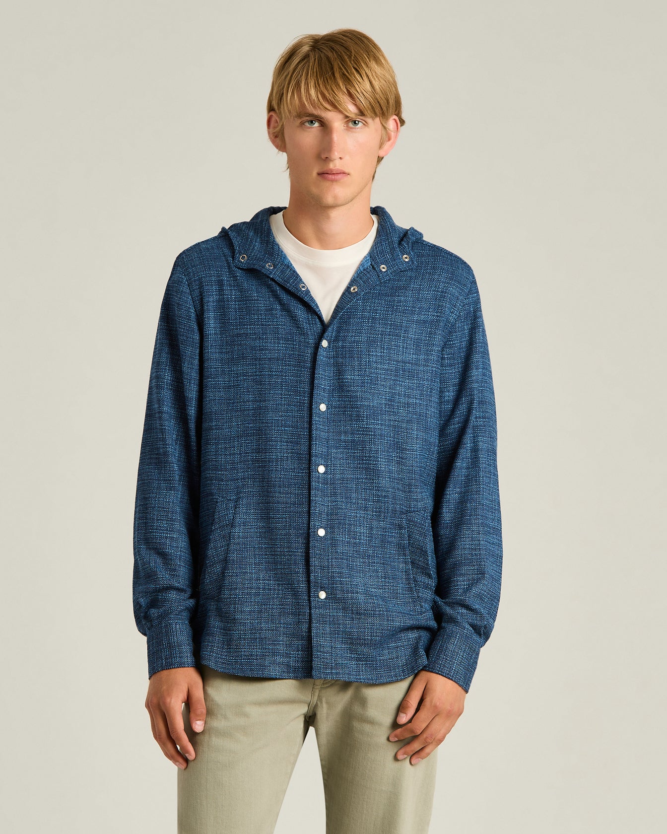 Kiton Shirts Overshirt Blau Kapuze Naturfaser