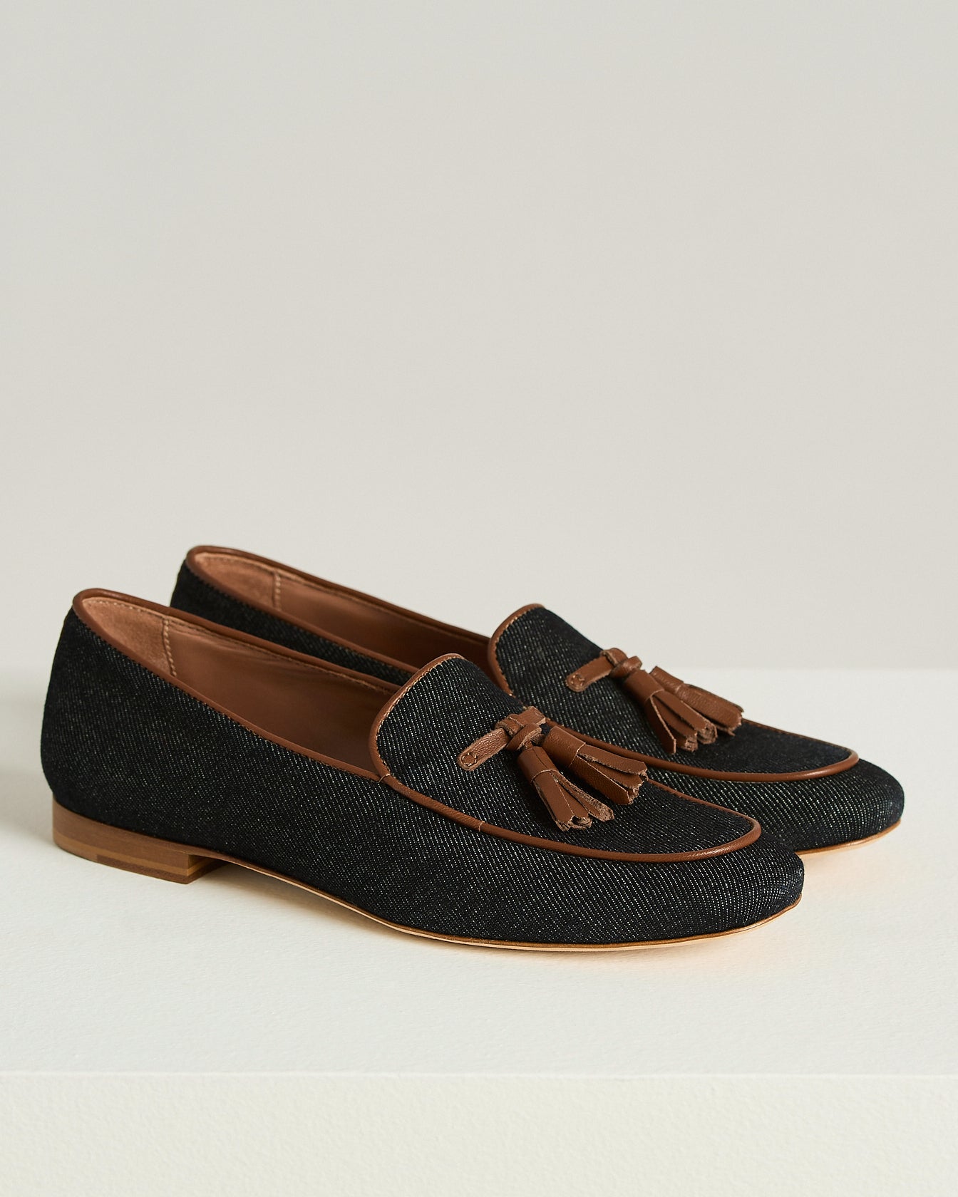 Kiton Shoes Tassel-Loafer Denim Baumwolle Leder