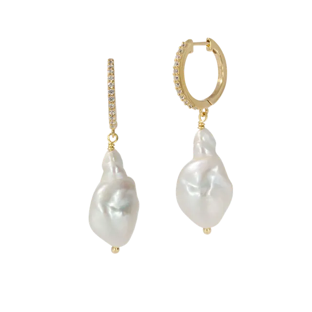 Juvelan Dew-Fresh Ohrringe Gold Baroque-Perlen 3,5 cm