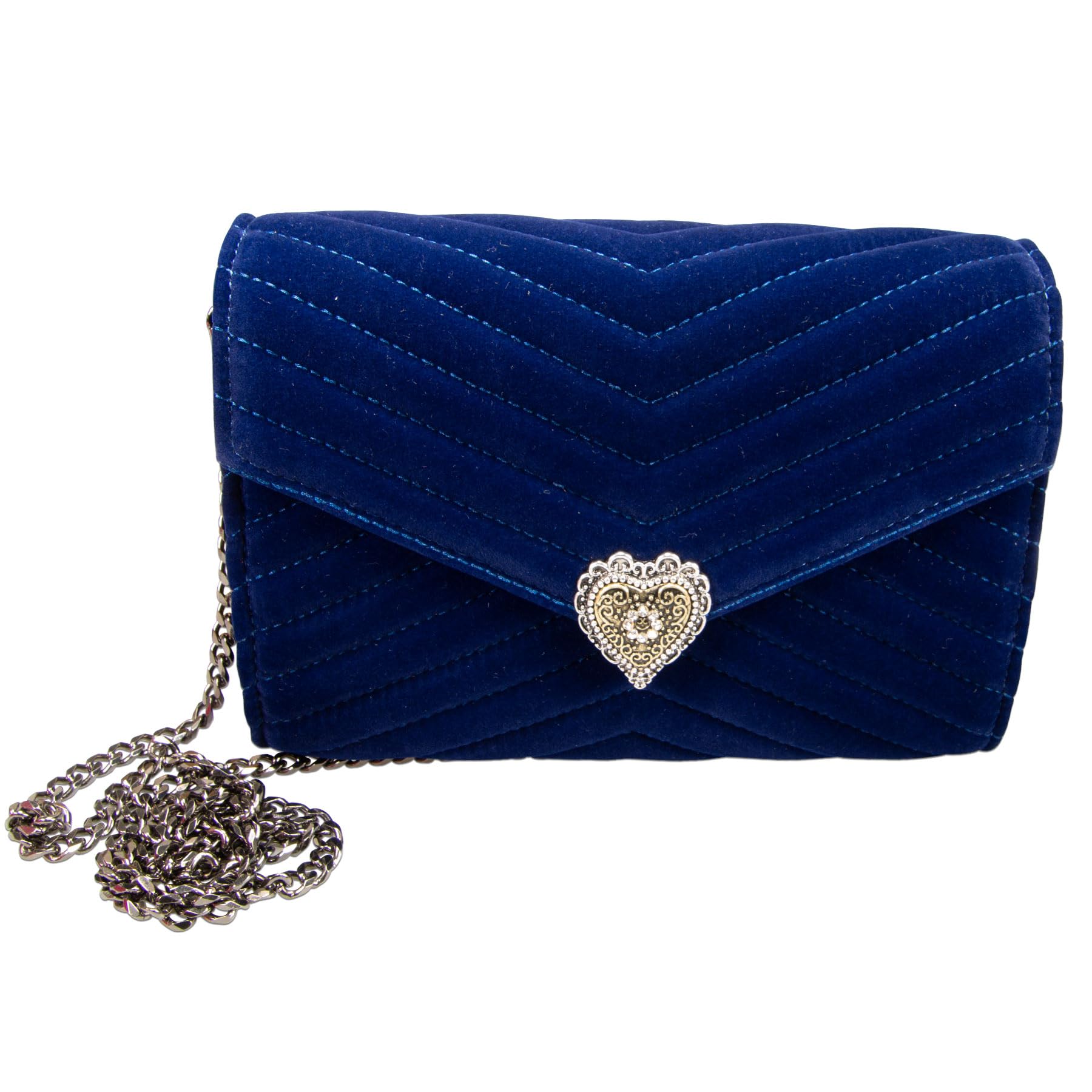 Alpenflüstern DAHEIM Trachtenherz Samtclutch Blau 22x15 cm