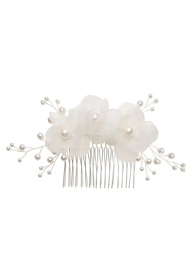 Elizabeth Bower Flutter Pearl Haarkamm Perle Ivory Rhodium