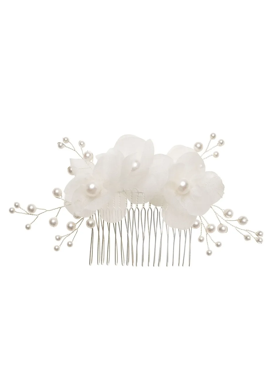 Elizabeth Bower Flutter Pearl Haarkamm Perle Ivory Rhodium