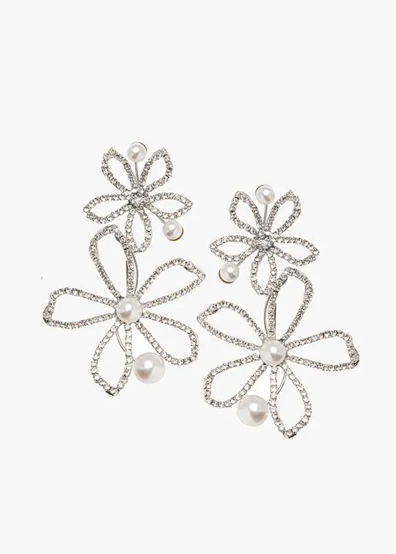 Elizabeth Bower Pavet Pearl Statement Ohrringe Rhodium Clip Braut